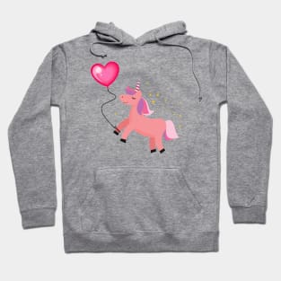 Cute Pink Unicorn & Heart Balloon Hoodie